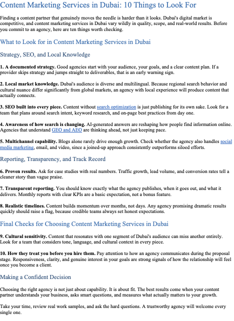 Content marketing services in Dubai: 10 things to look for when choosing an agency