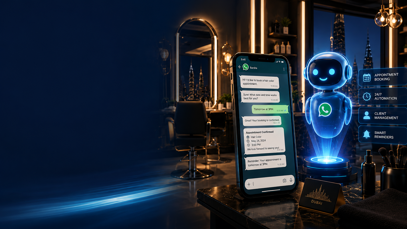 WhatsApp chatbot for salons automating bookings, reminders and follow-ups by Webshure