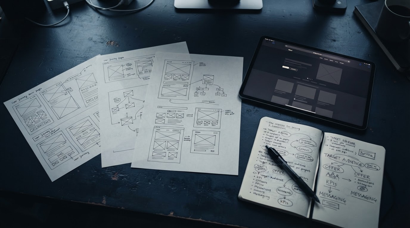 Kampagnen-Konzeption mit Wireframes und Landingpage-Layout