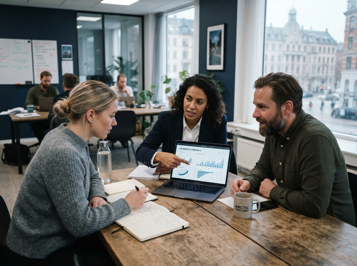Kleines Team arbeitet gemeinsam an einem Laptop – CRM ermöglicht gemeinsamen Überblick