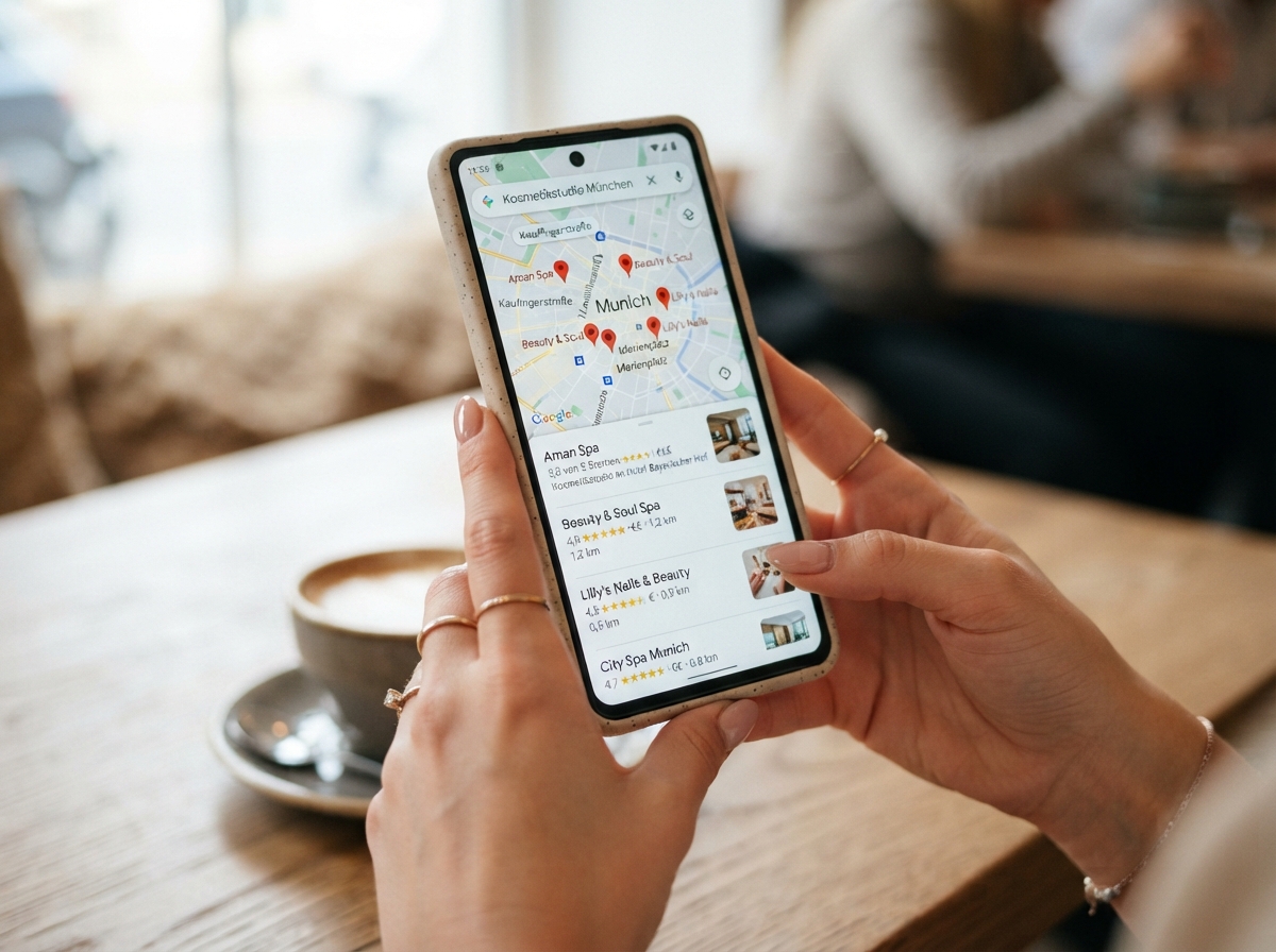 Smartphone mit lokaler Suche nach einem Beauty-Studio