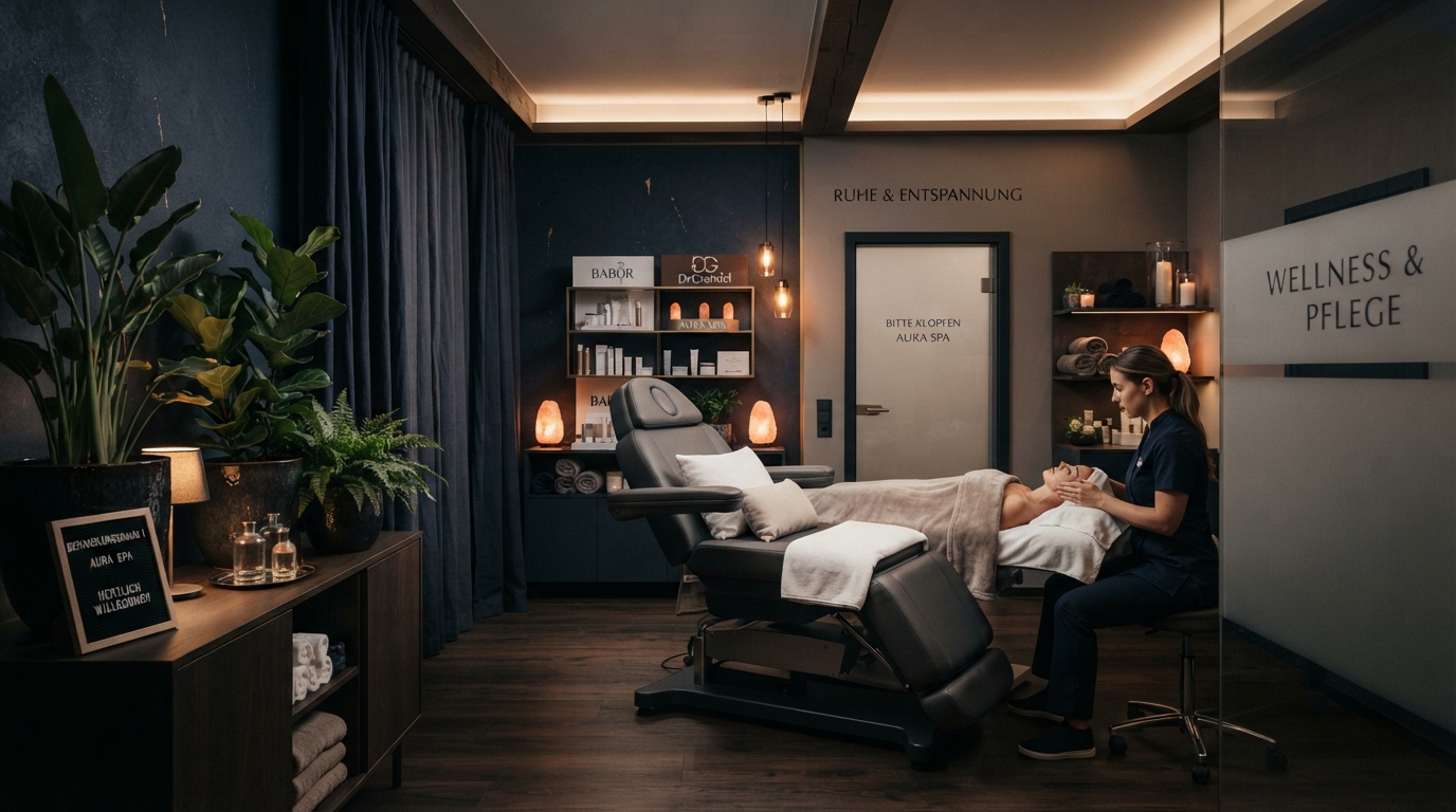 Elegantes Beauty- und Wellness-Studio mit warmer Beleuchtung