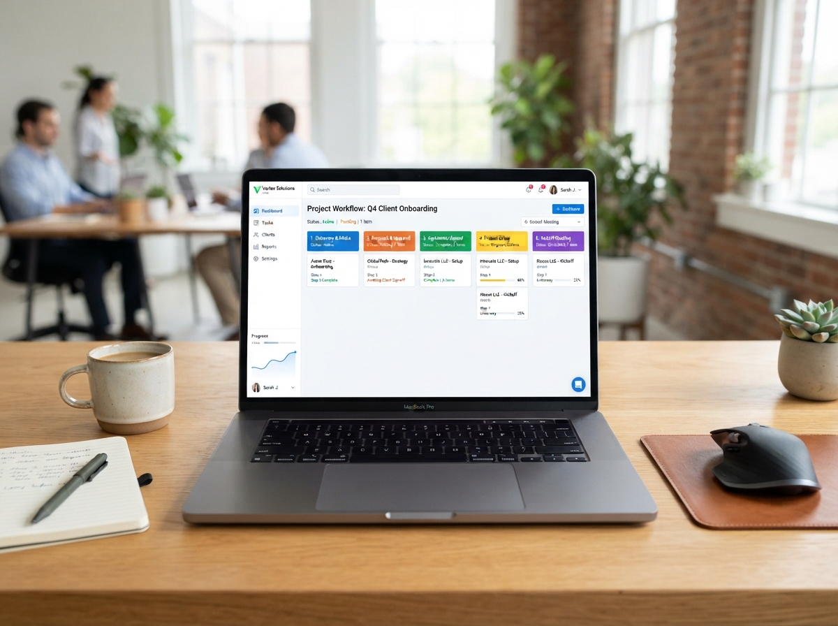 Saubere interne Software-Oberfläche auf einem Laptop – passend zum realen Unternehmensprozess