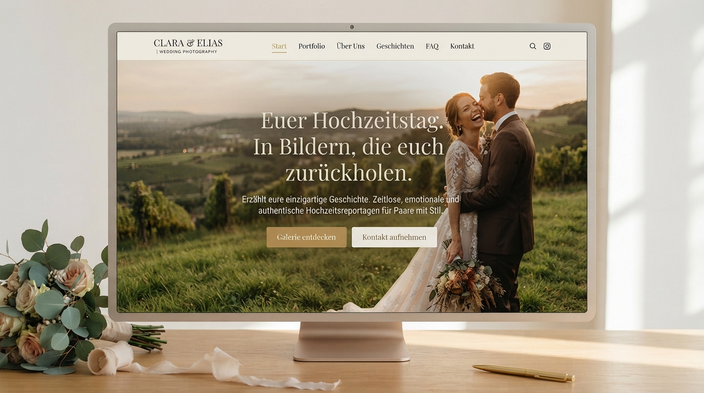 Hochzeitsfotografie & Reportagen — Website-Hero-Bereich