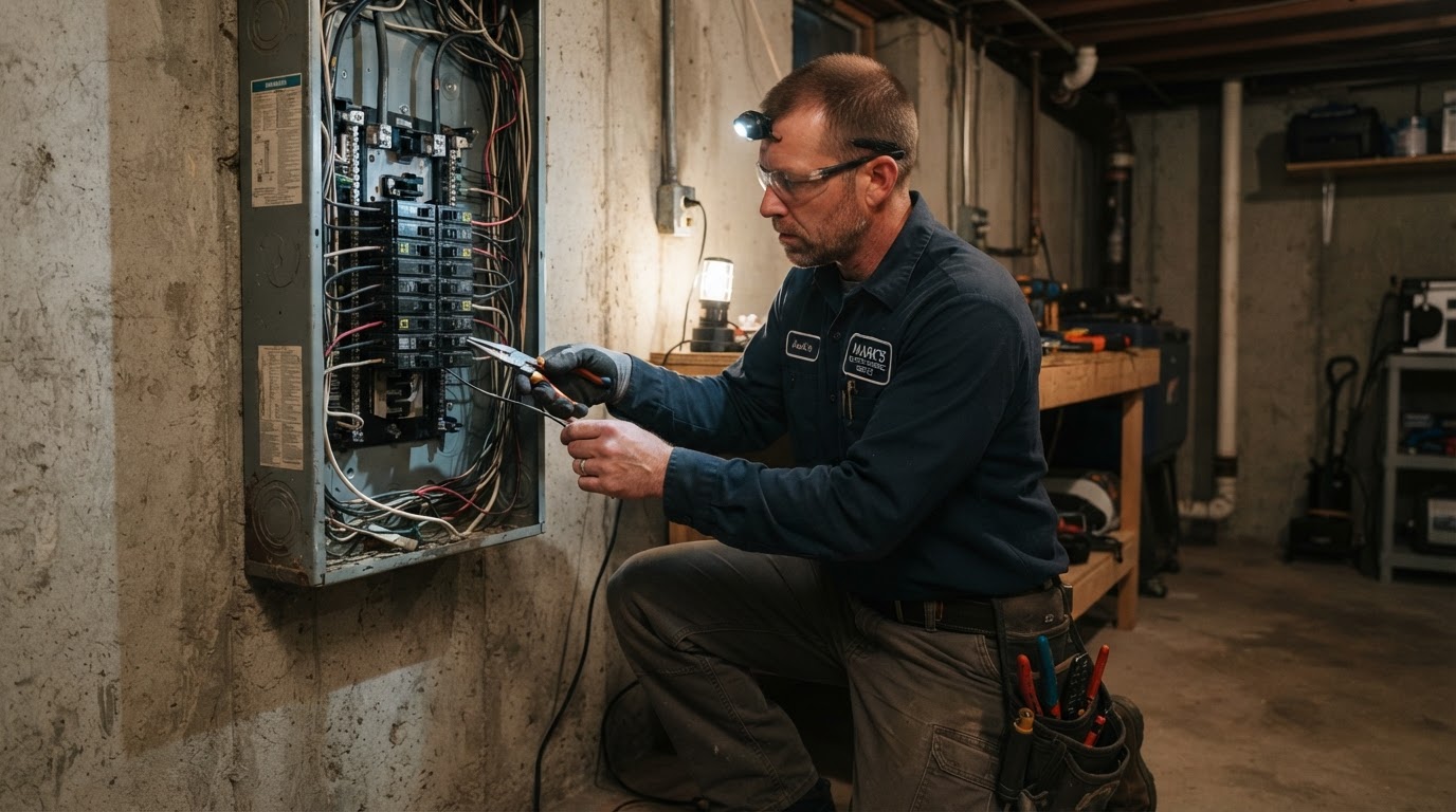 Lokaler Dienstleister — Elektriker bei der Arbeit im Privathaus