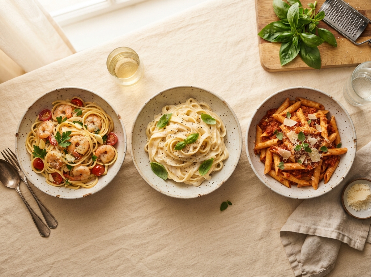 Tipos de pasta disponibles: Linguini, Fettuccini y Penne