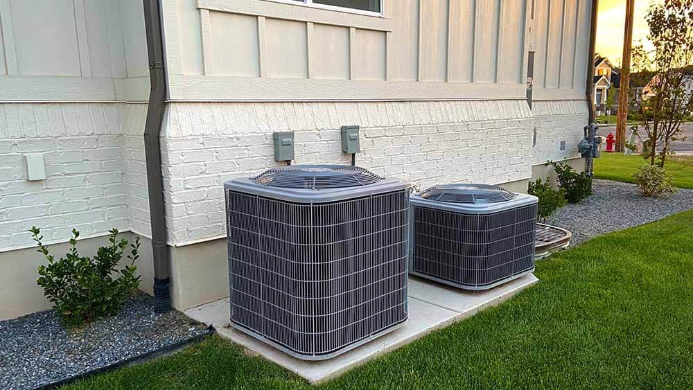 Newly installed high-efficiency air conditioner condenser unit at a home in Leesburg, Virginia