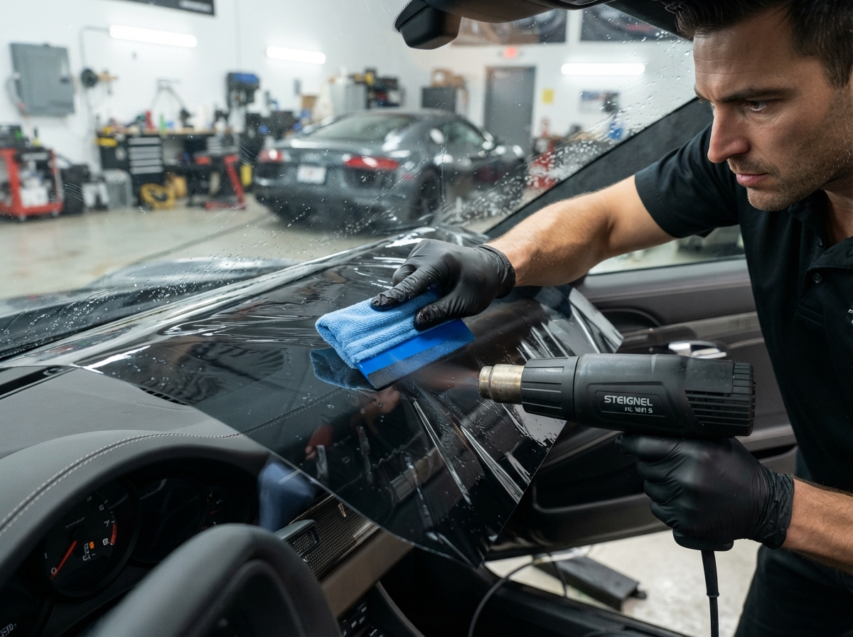 Windshield ceramic film installation close-up — Tinted by TK