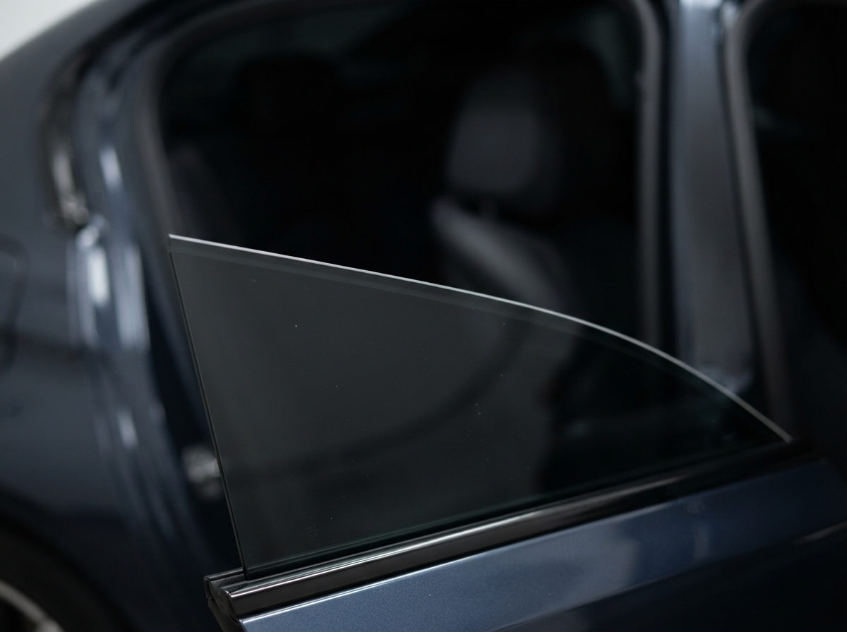 Ceramic window tint film edge on sedan door window — Tinted by TK