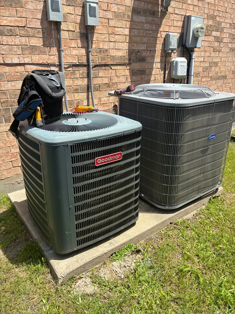 Goodman and Carrier AC condenser units serviced by Service Champs in Fort Worth