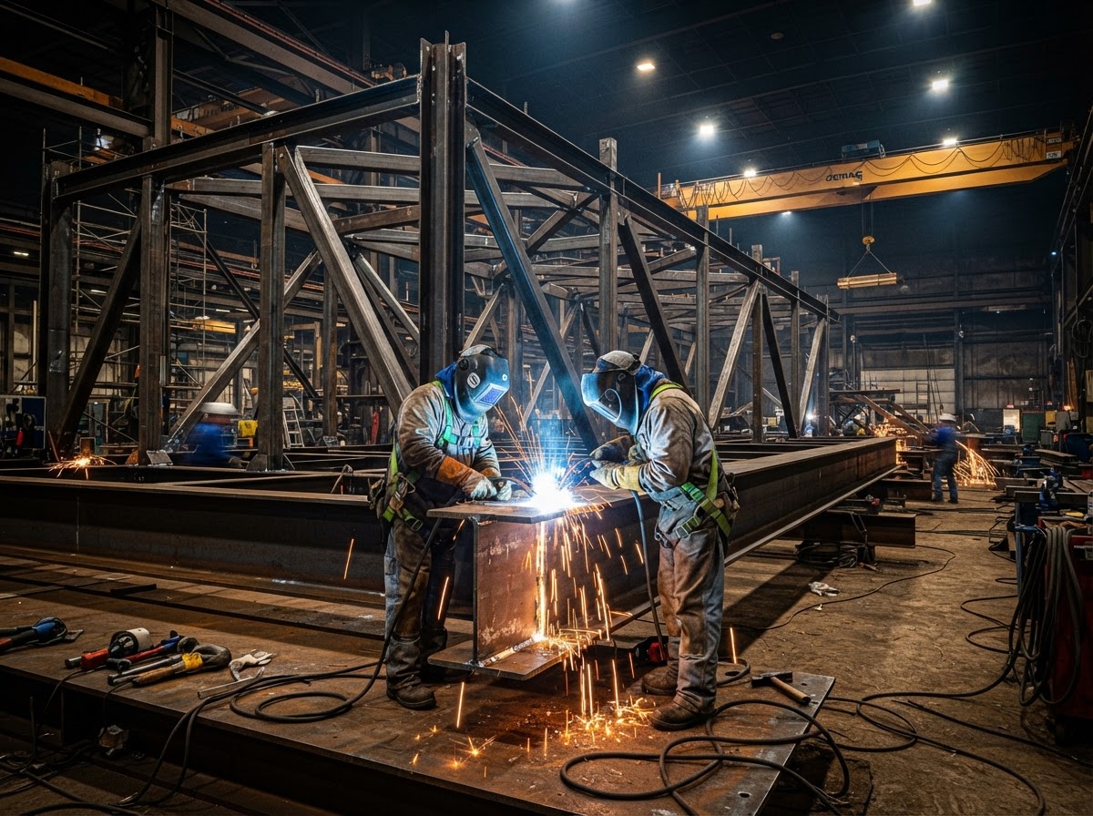 Commercial welding project with large steel structure