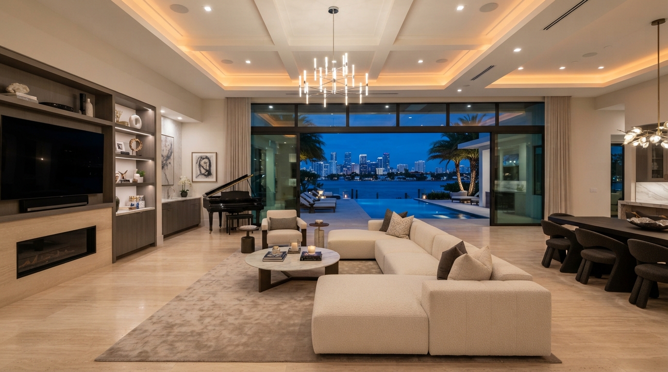 Finished luxury residential interior with elegant flooring