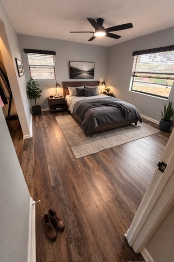Luxury vinyl plank flooring installed in a Lakeland bedroom