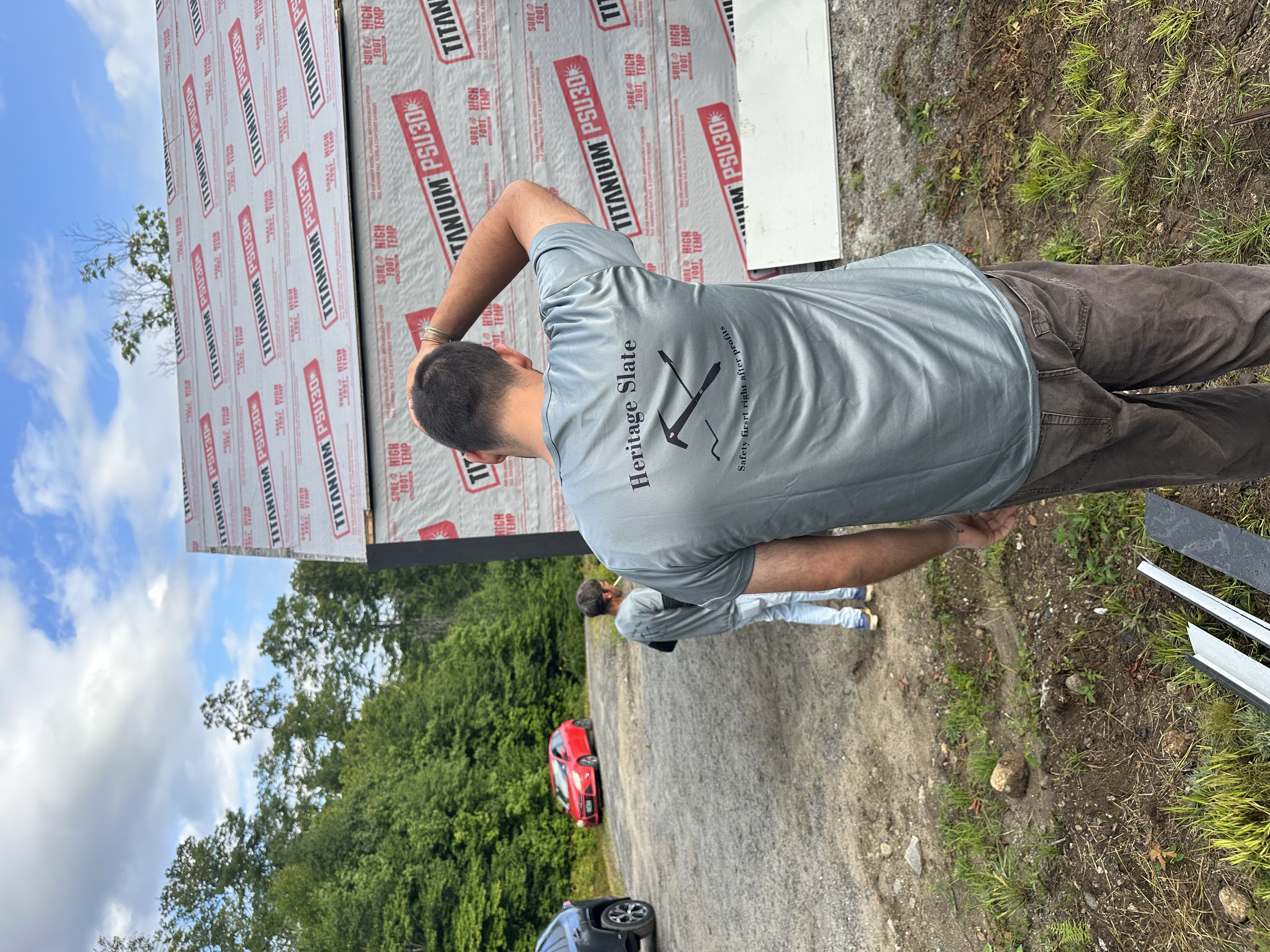 Heritage Slating branded shirt showing team pride on the job