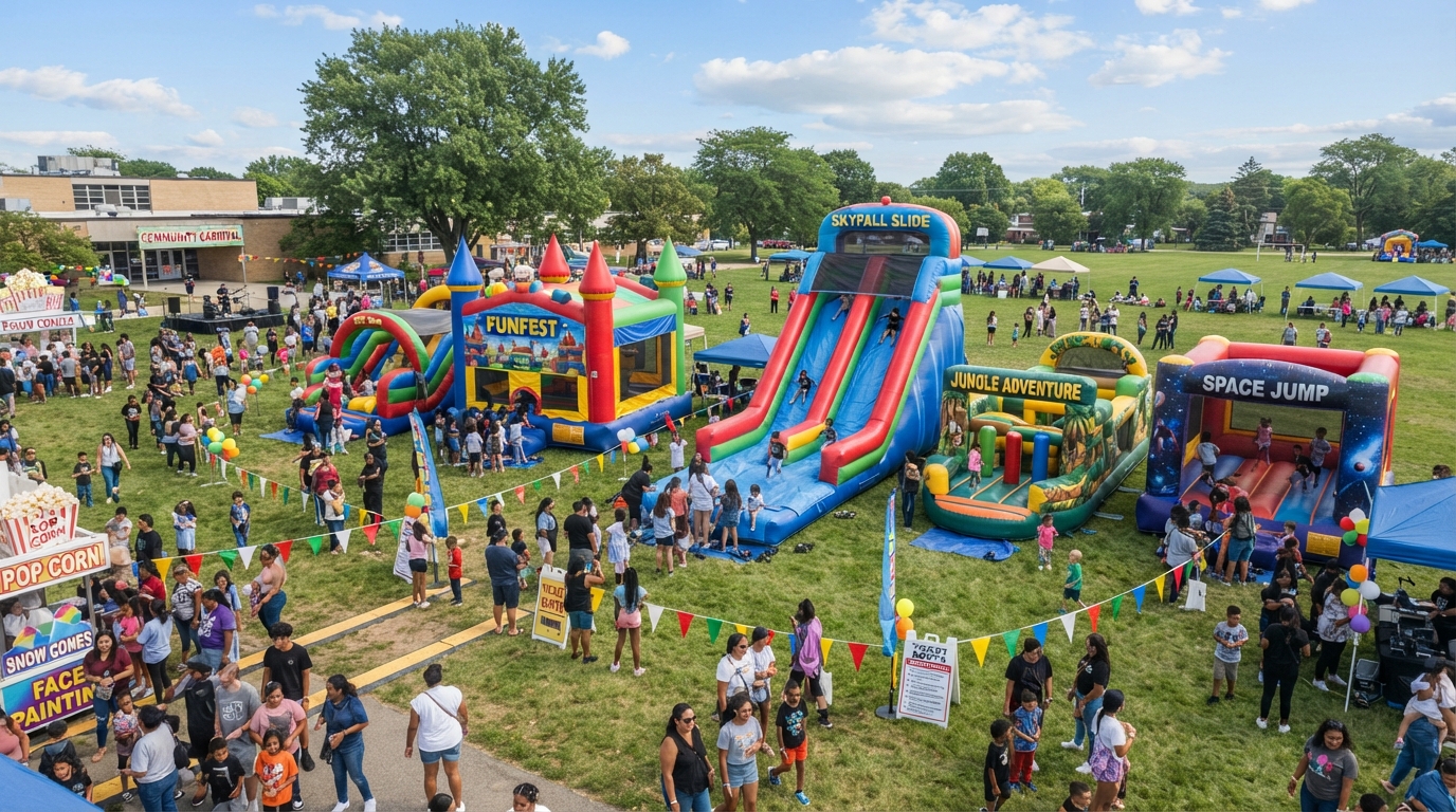 Large festival setup with multiple party rentals
