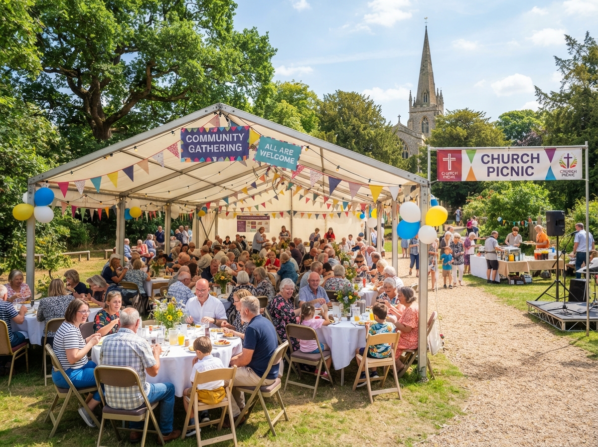 Tent and table setup for a church or community event