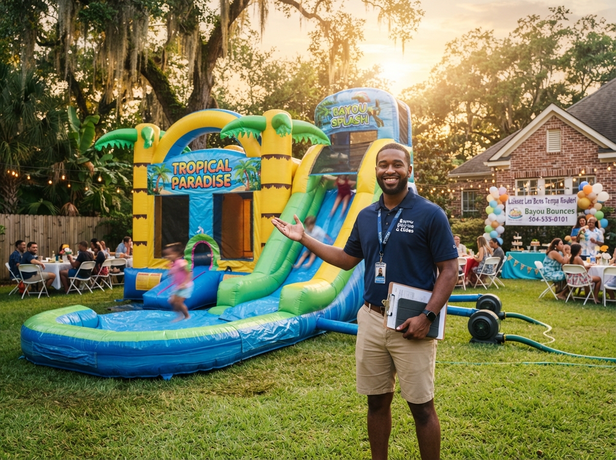 Young entrepreneur from Alexandria LA with party rental inflatables
