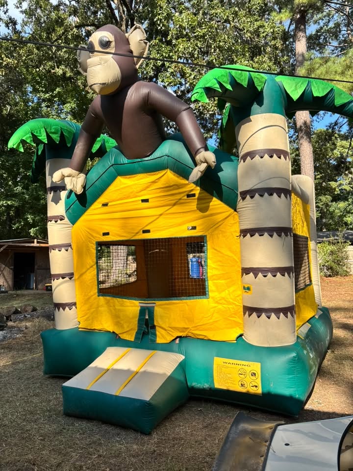 Kids enjoying the Ape-flatable bounce house