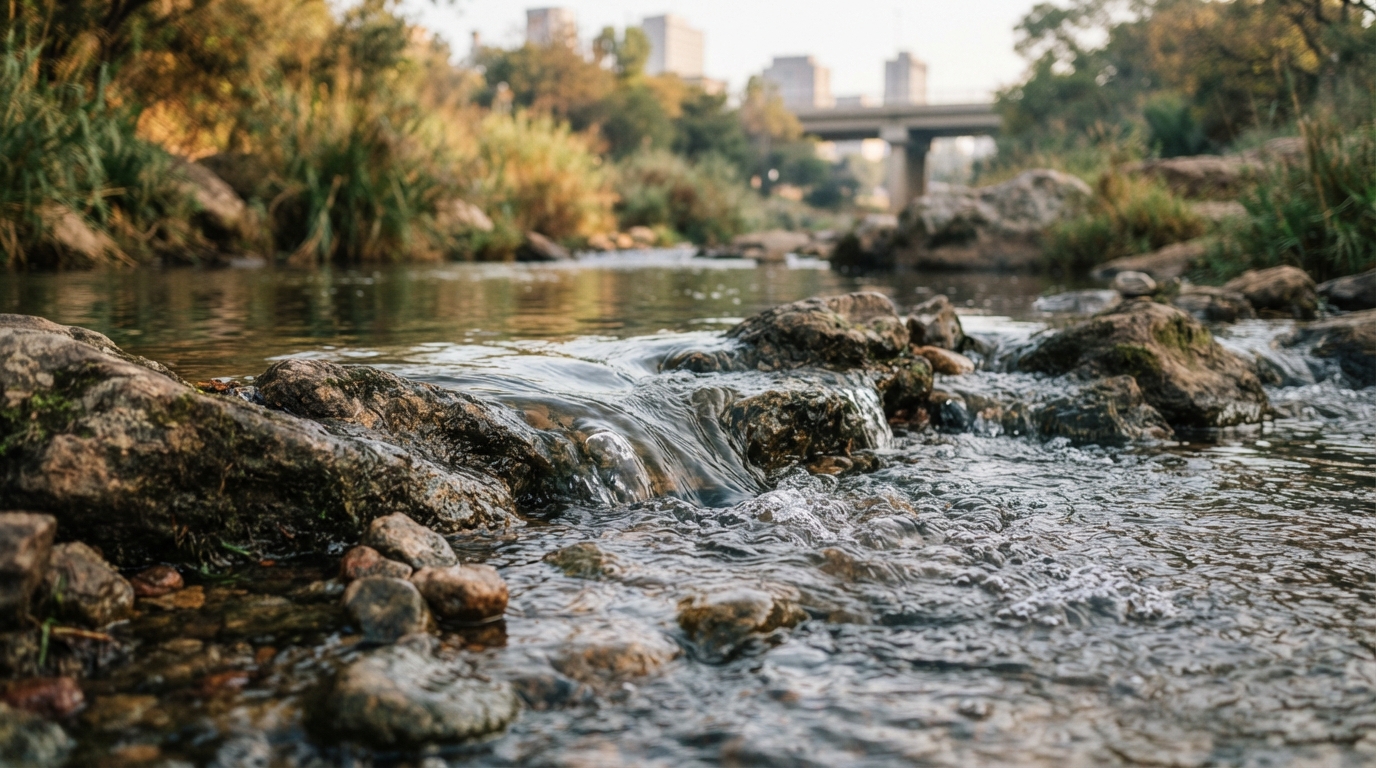 River water flowing over rocks in a Johannesburg waterway