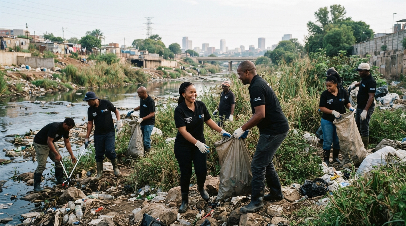 Offline. team cleaning a Johannesburg river corridor