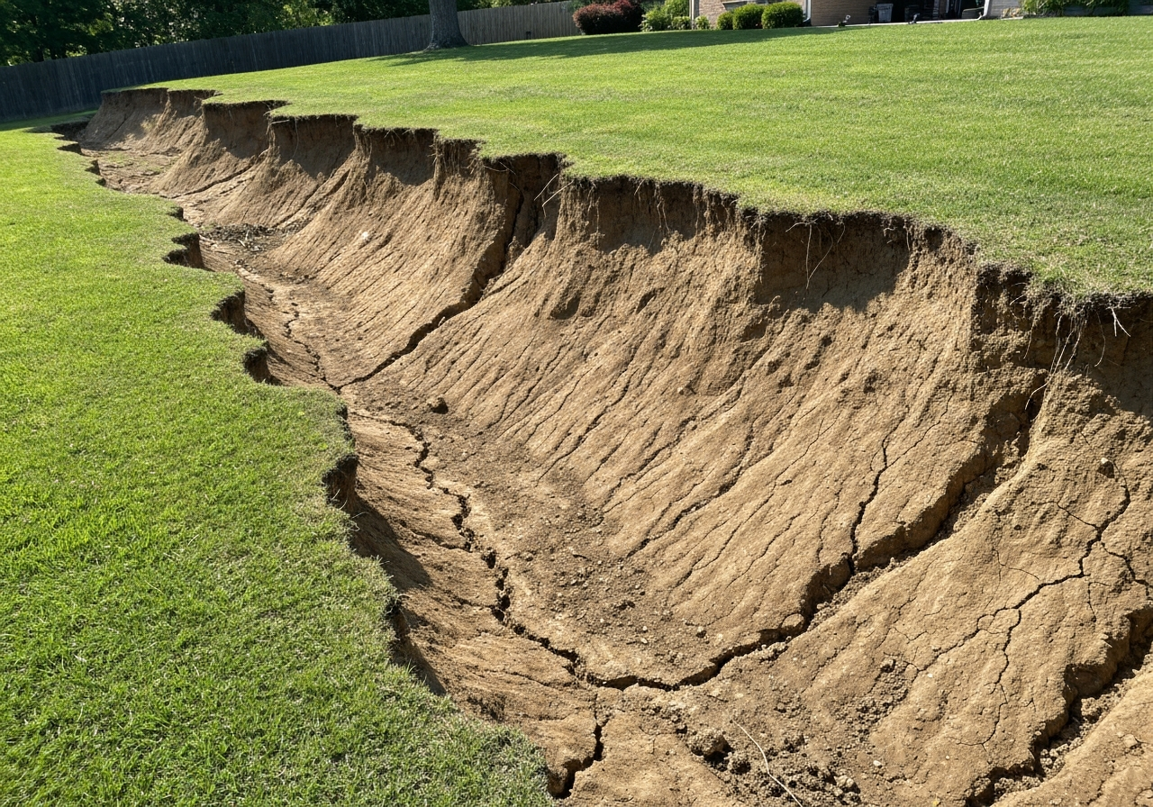 Eroded, unstable slope