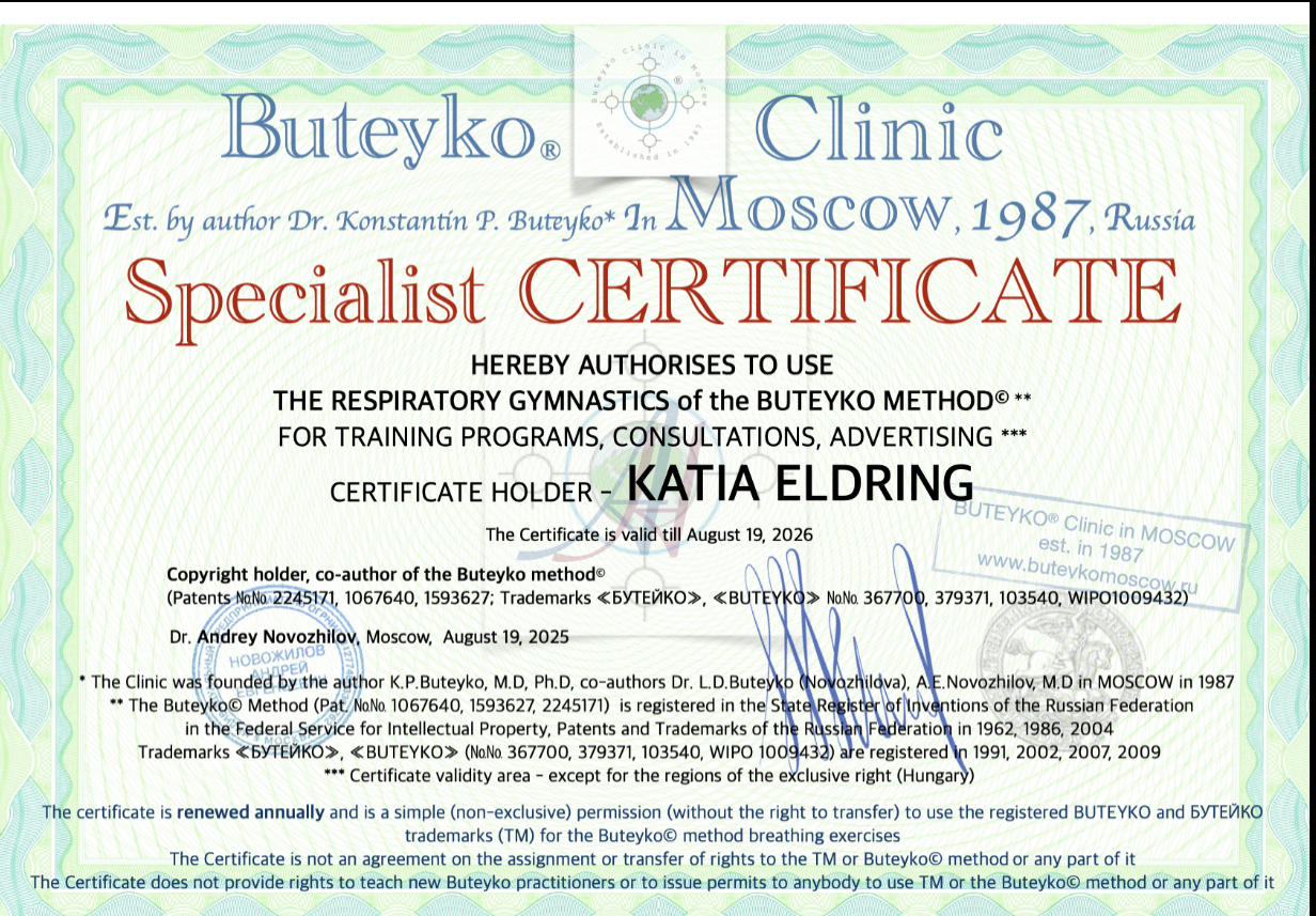 Buteyko Clinic Specialist Certificate