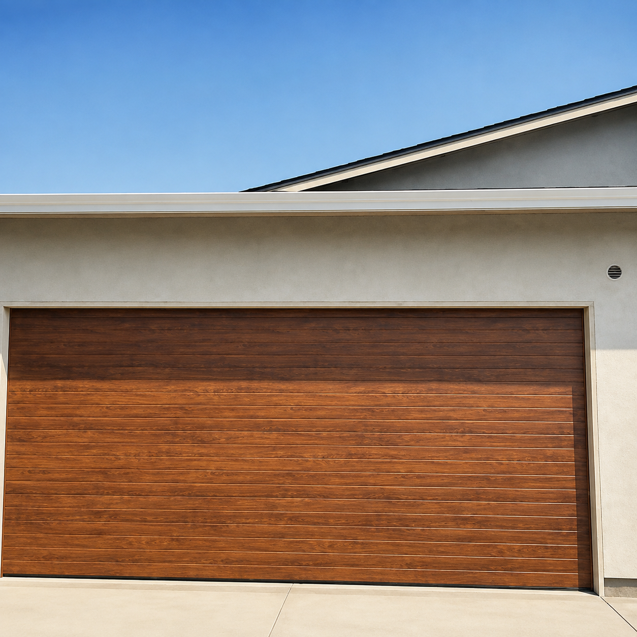 Custom cedar wood sectional garage door installed by JT Garage Doors in Palo Alto, CA