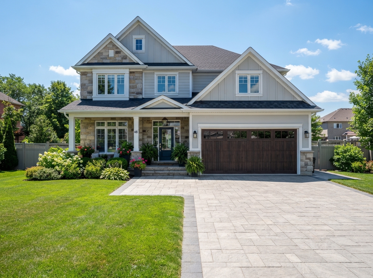 Freshly pressure-washed home exterior with clean driveway