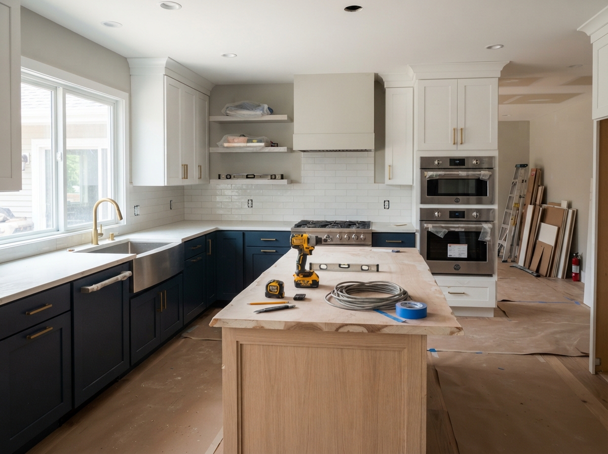 Beautifully renovated modern kitchen mid-construction