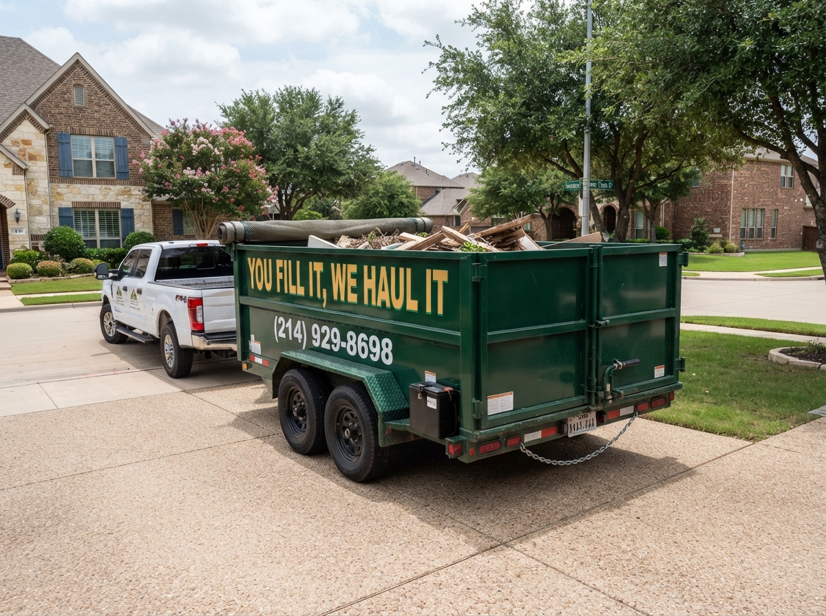 14ft heavy-duty dump trailer rental delivered to driveways in Prosper and Howe Texas
