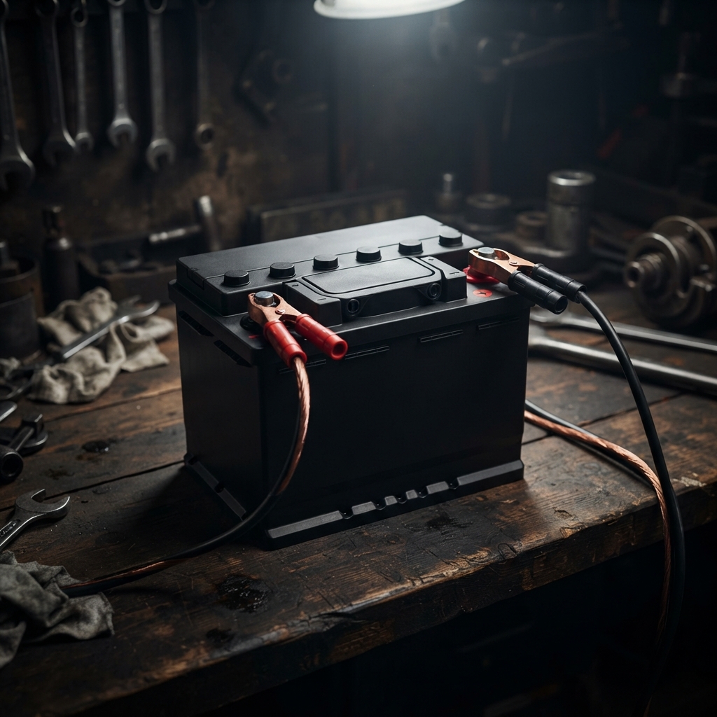 New car battery and cables at Ethio Dynamics Auto Repair