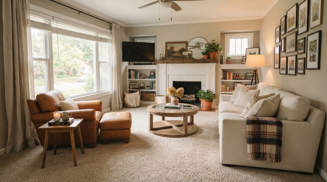Comfortable carpet in a cozy East Texas living room