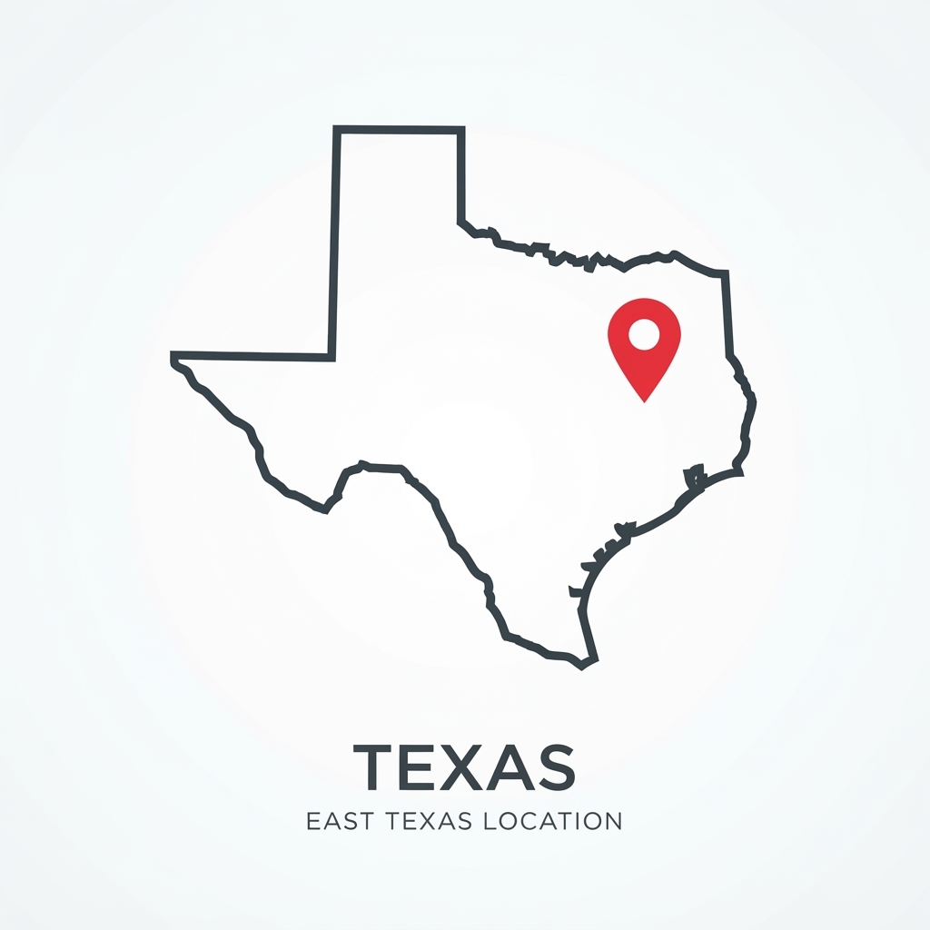 Map of Texas highlighting East Texas service area
