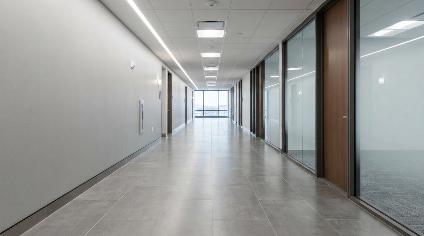 Durable tile flooring in a commercial corridor