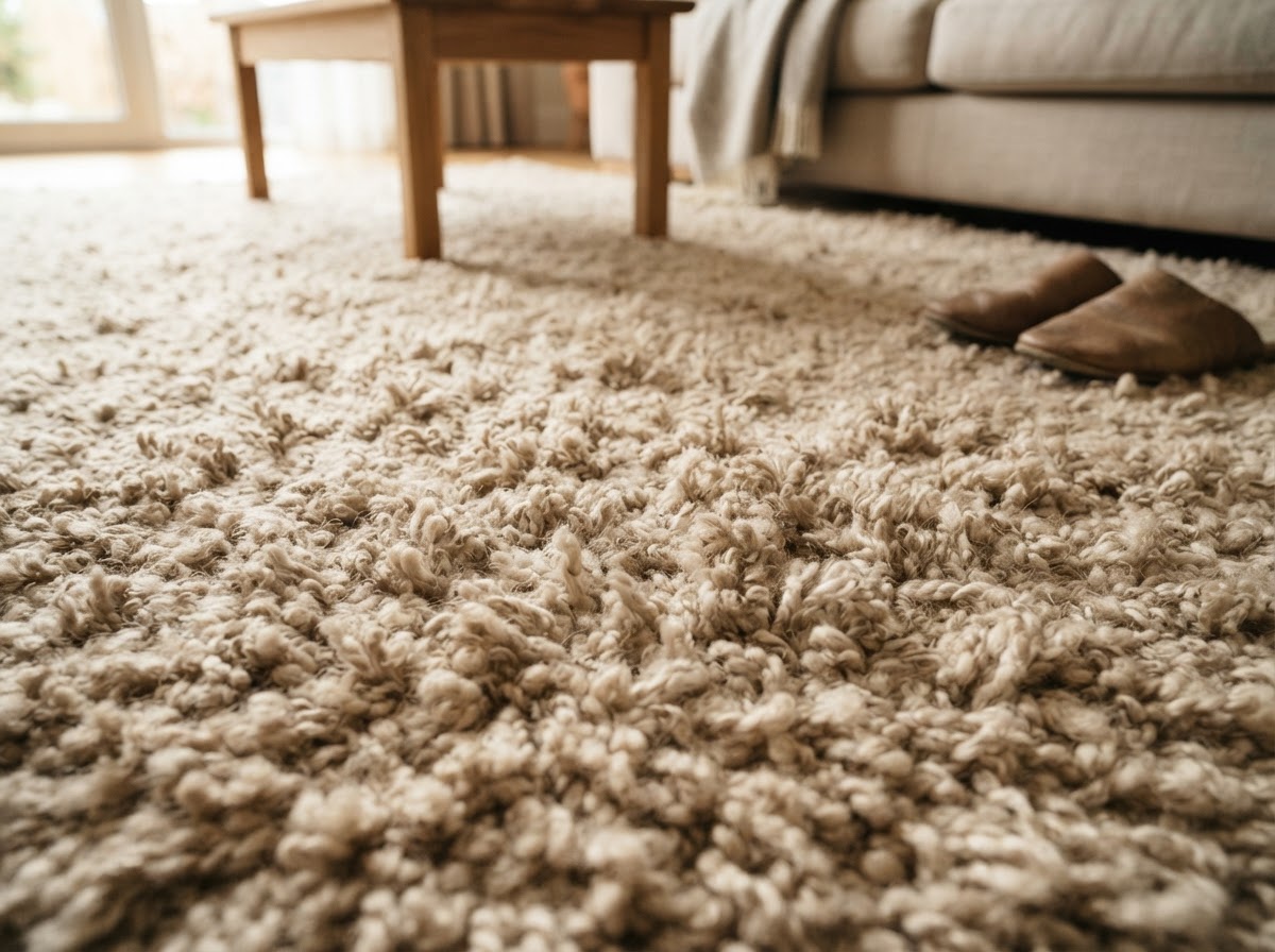 Textured carpet in a comfortable living room