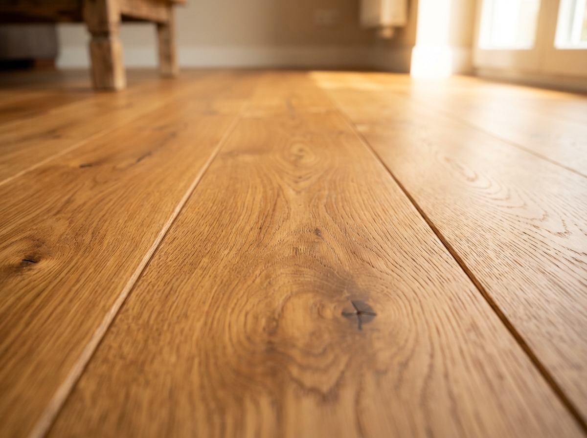 Natural hardwood flooring with rich grain detail in a warm East Texas home