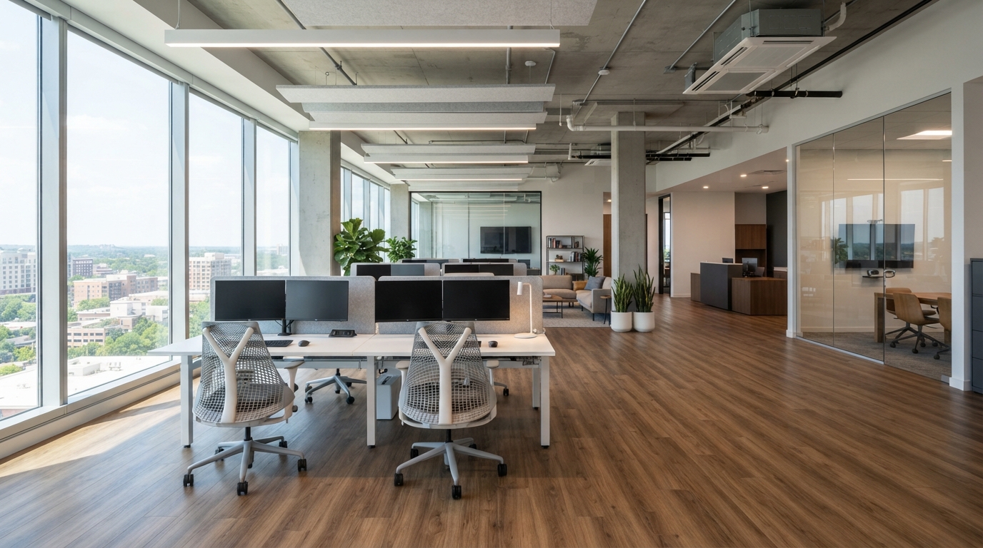 Modern professional commercial space with premium durable flooring installation