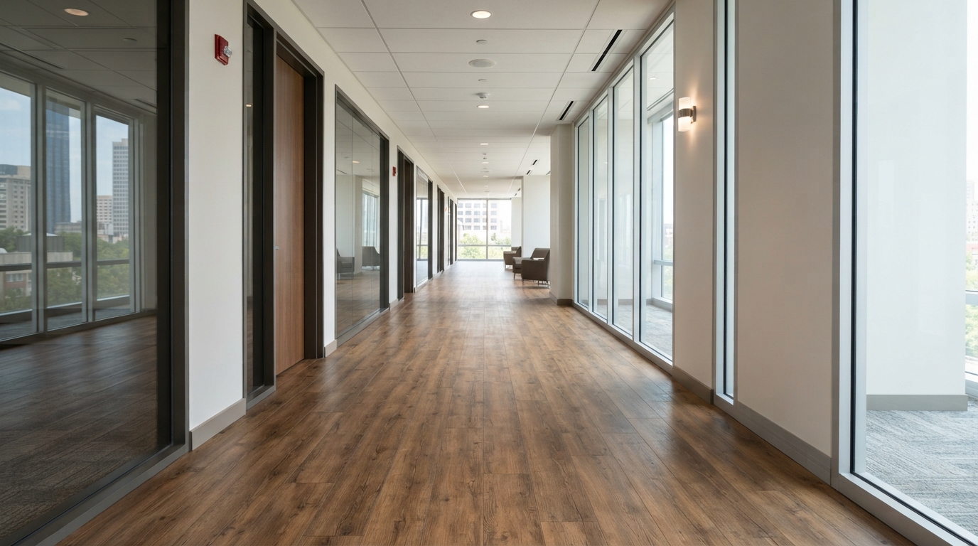 Luxury vinyl plank flooring in a commercial space