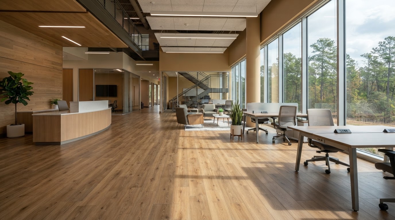 Professional commercial flooring in a modern East Texas business space