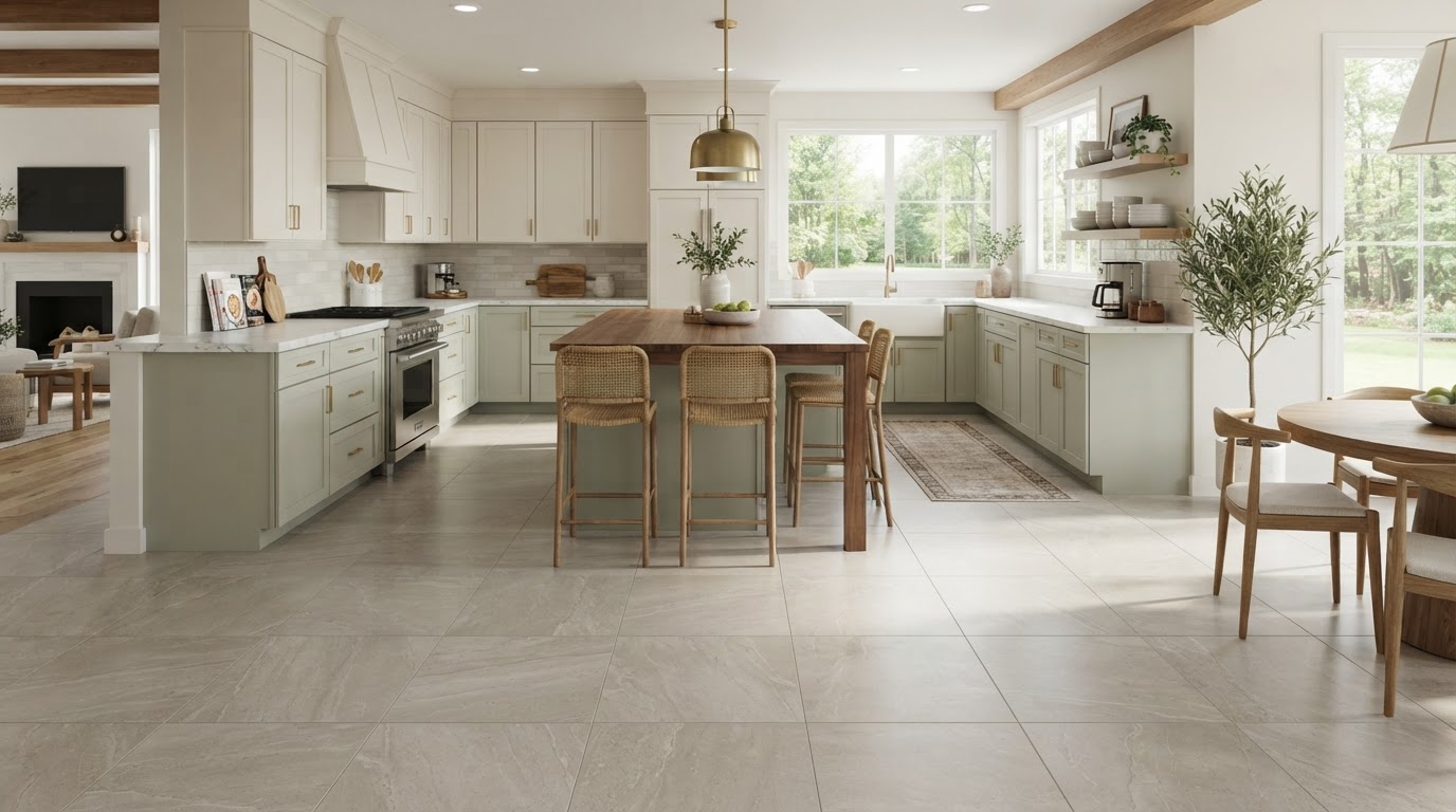 Beautiful tile flooring in a modern East Texas kitchen