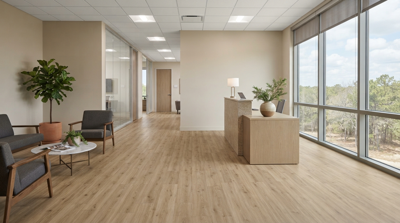 Professional commercial flooring in a modern East Texas office space