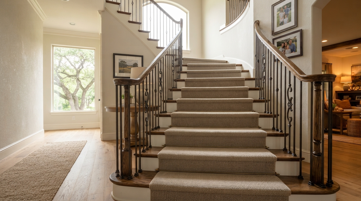 Carpet installed on stairs in an East Texas home