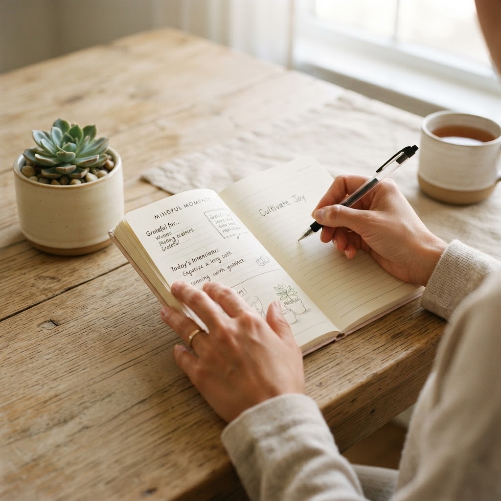 Hands holding journal for reflection