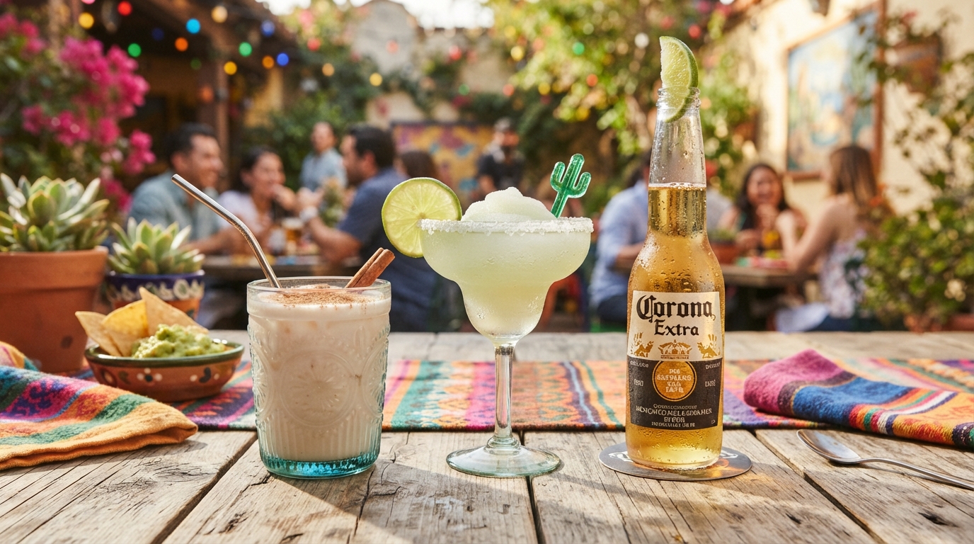 Mexican drinks, margarita and beer at Tacos Fuego Bình Thạnh