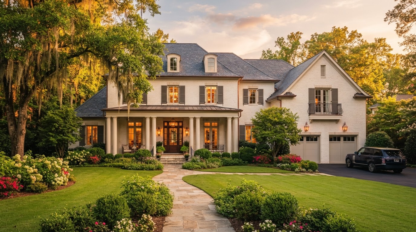 Elegant Metro Atlanta home at golden hour