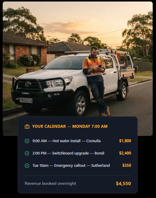 Australian tradie using TradePA AI receptionist on smartphone at construction site