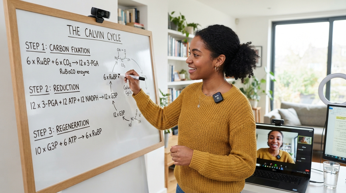 A black British student breaking down a complex chemistry topic into smaller chunks on a whiteboard