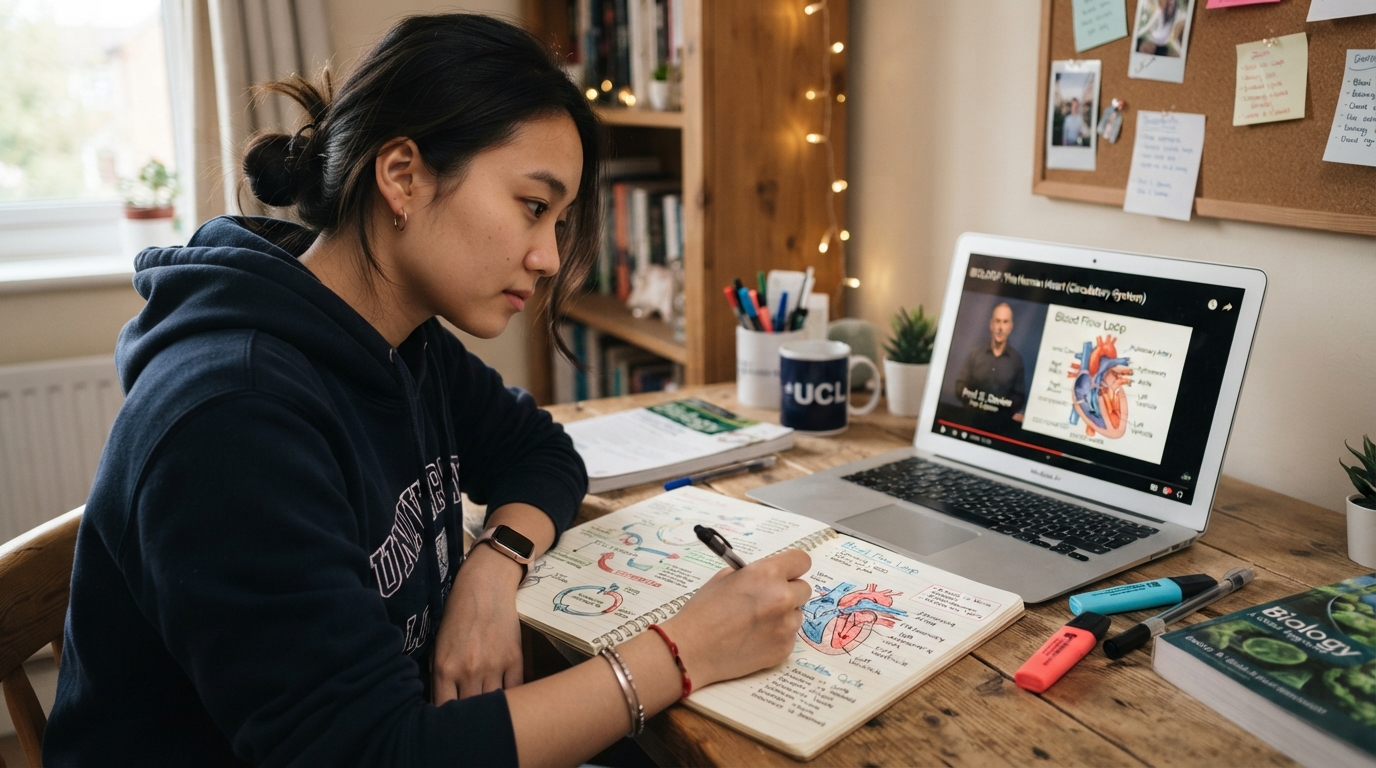 A Chinese British student learning with labelled diagrams and visual notes alongside text using dual coding