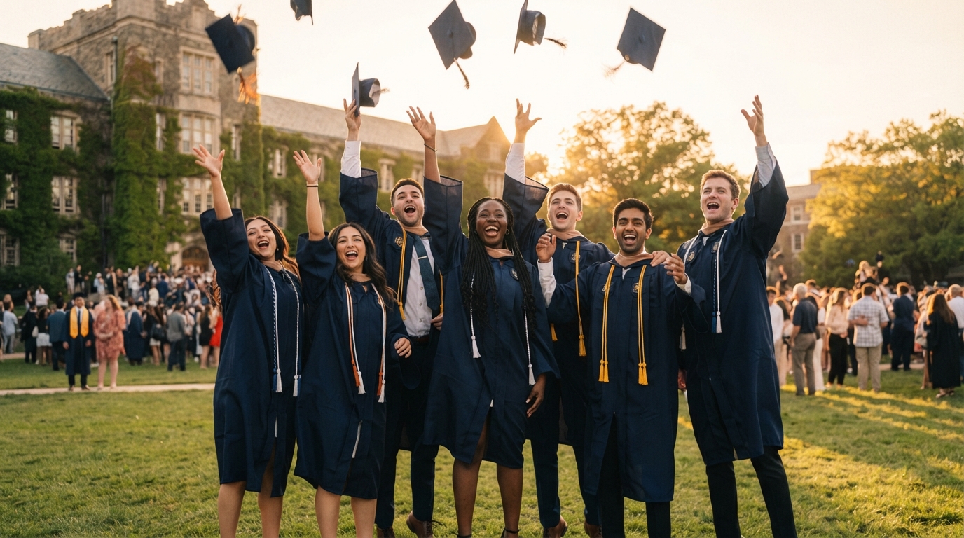 Diverse students celebrating success together