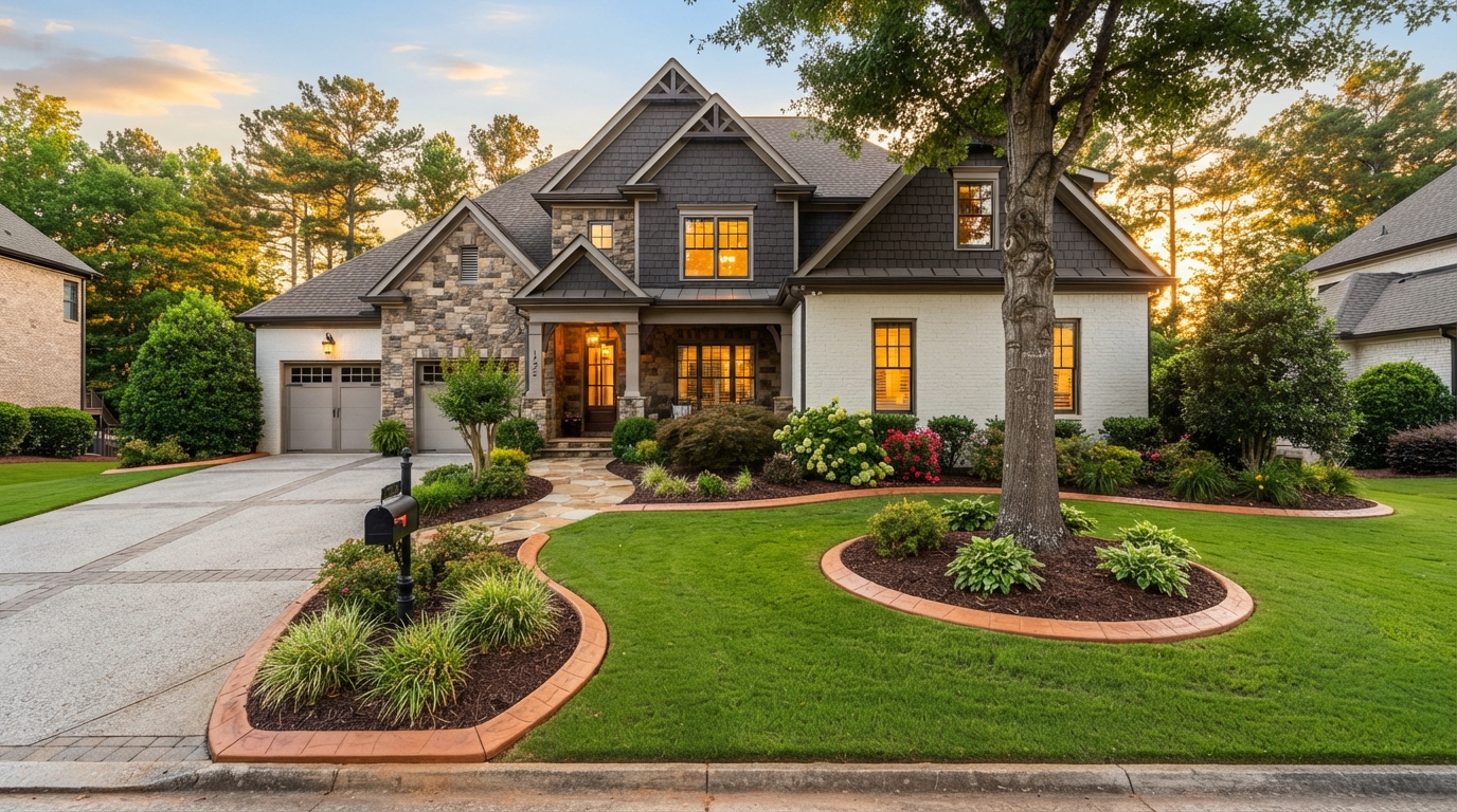 Custom concrete landscape curbing on a Metro Atlanta home